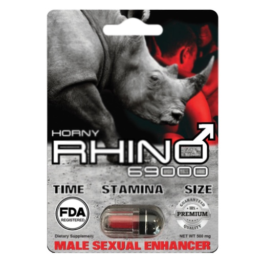 Rhino Horny 69000 Male Sexual Enhancer Display (24 Pills - 500mg)